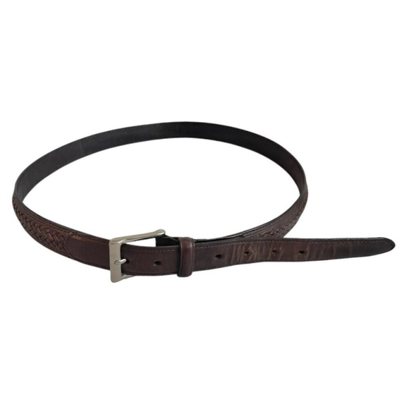 Mens Belt Braid Weaves Brown Cowhide Leather Silver Buckle Dress Pants Belt - Picture 2 of 6